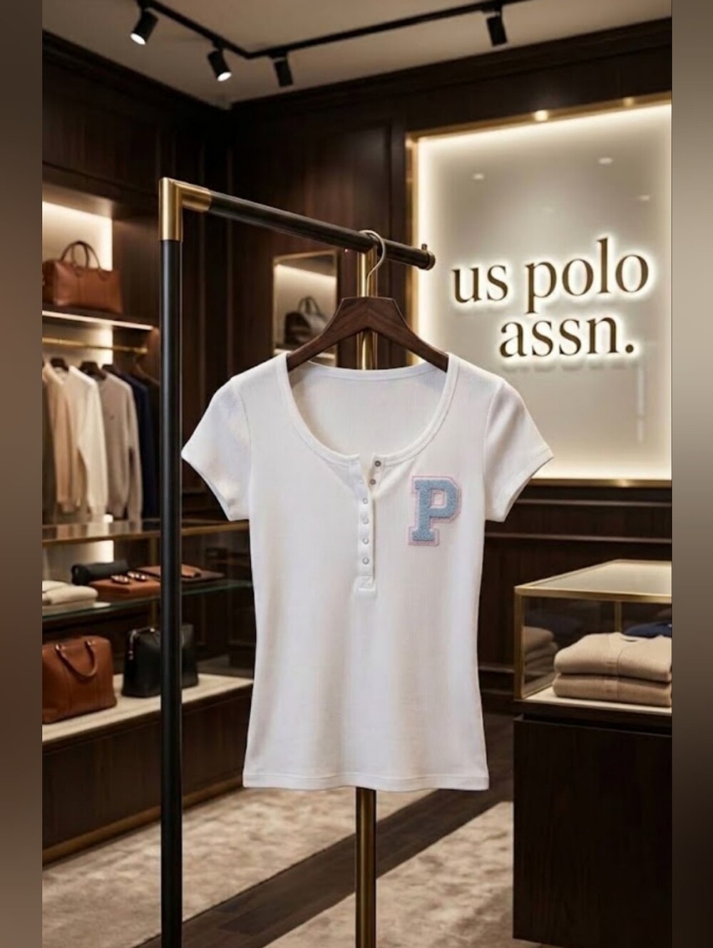 NWT U.S. Polo Assn. White Henley Tee with "P" Patch Size XL